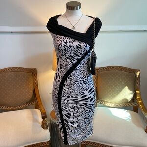 Vintage Cache 90s Y2K Black & White Zebra Animal Print Dress with Sequins Size S